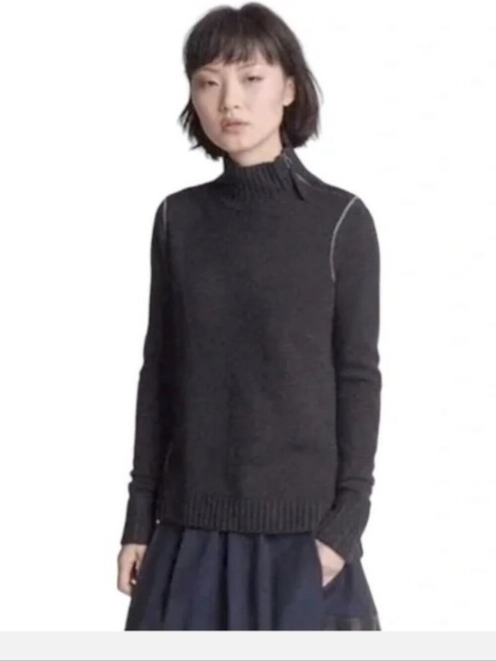 Vince Wool/Cashmere Blend Dary Gray High/Low Hem Mockneck Pullover Sweater(XS)